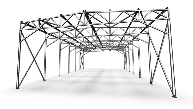 Визуализация металлического каркаса ангара 24 × 14 × 8 м.